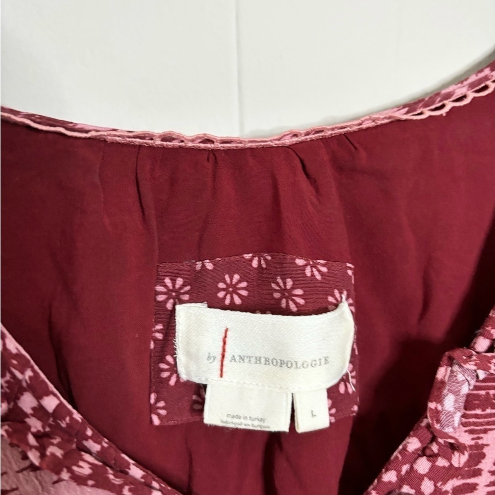 By Anthropolgie tiered v neck mini dress long sleeve size L red/pink - Picture 2 of 4